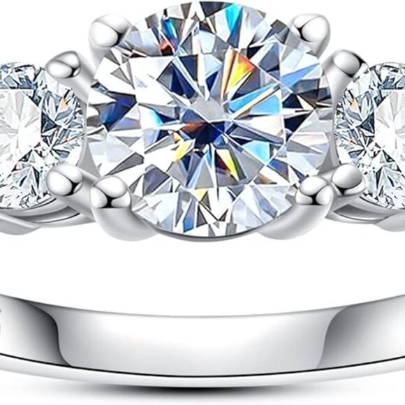 1.6cttw Round Cut Moissanite D Color VVS1 Clarity 925 Silver Wedding Ring - Picture 2 of 6